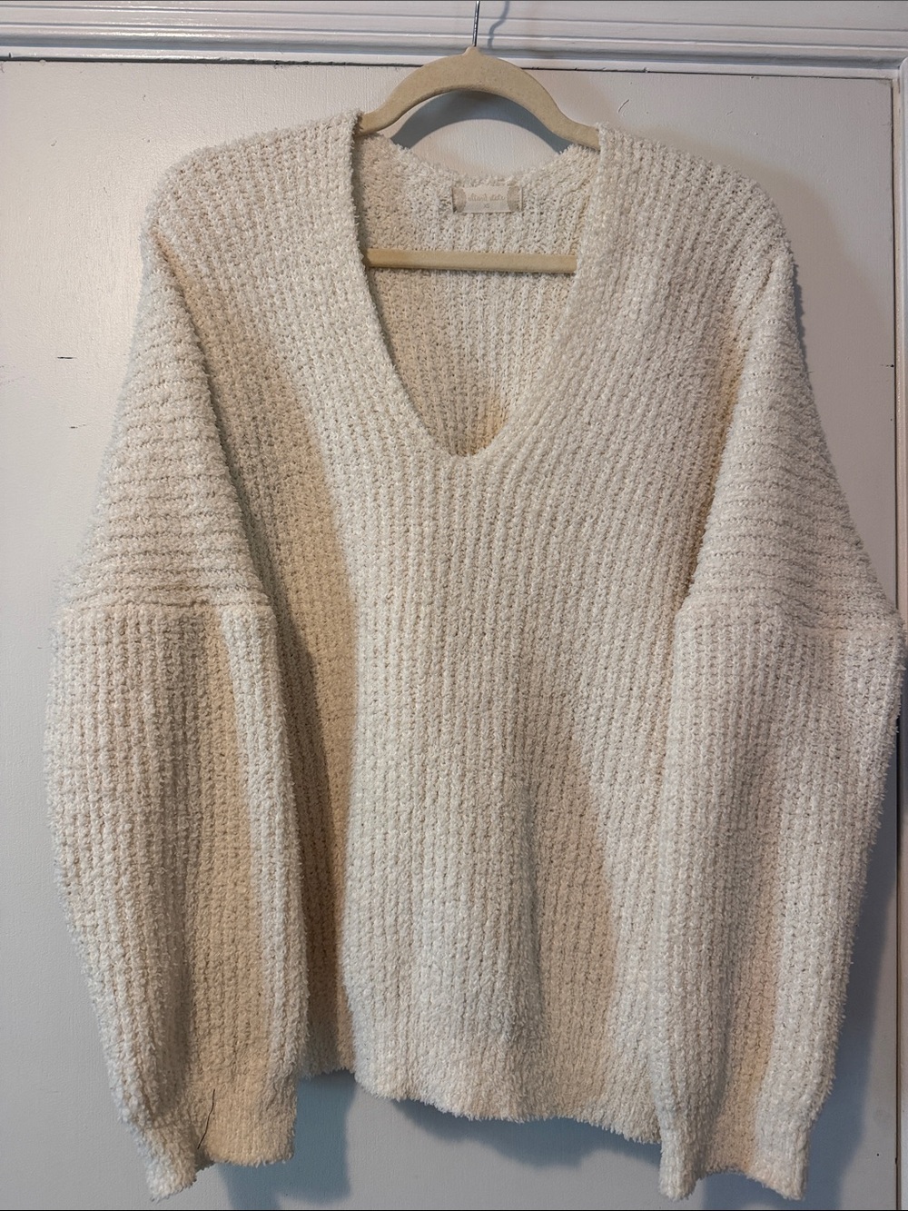 Altar'd State Cream Textured V-Neck Sweater oversized